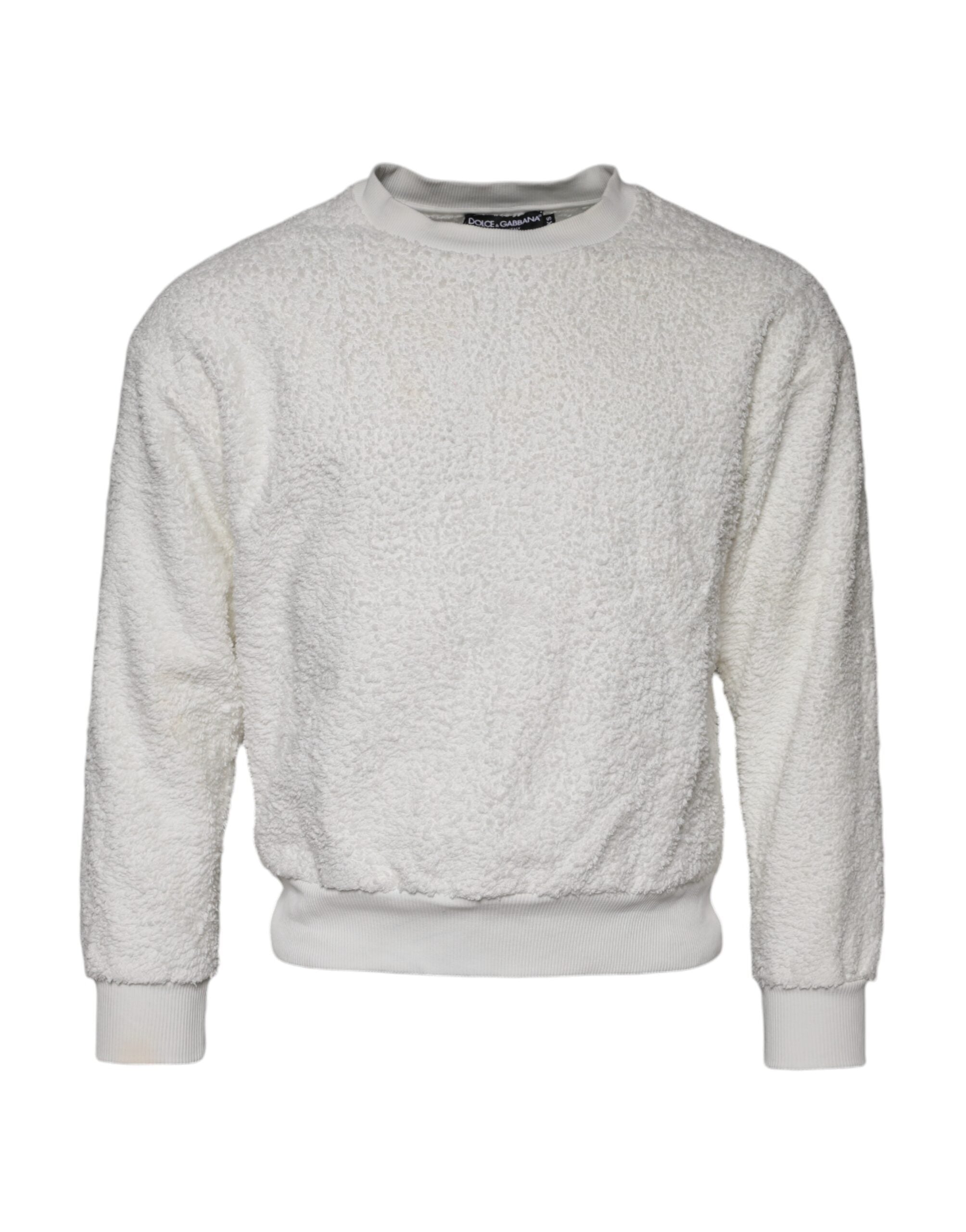 White Cotton Fleece Crew Neck Sweater