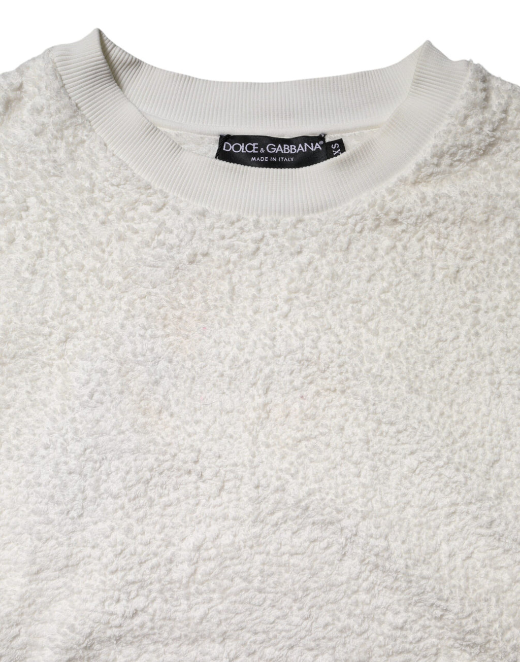 White Cotton Fleece Crew Neck Sweater
