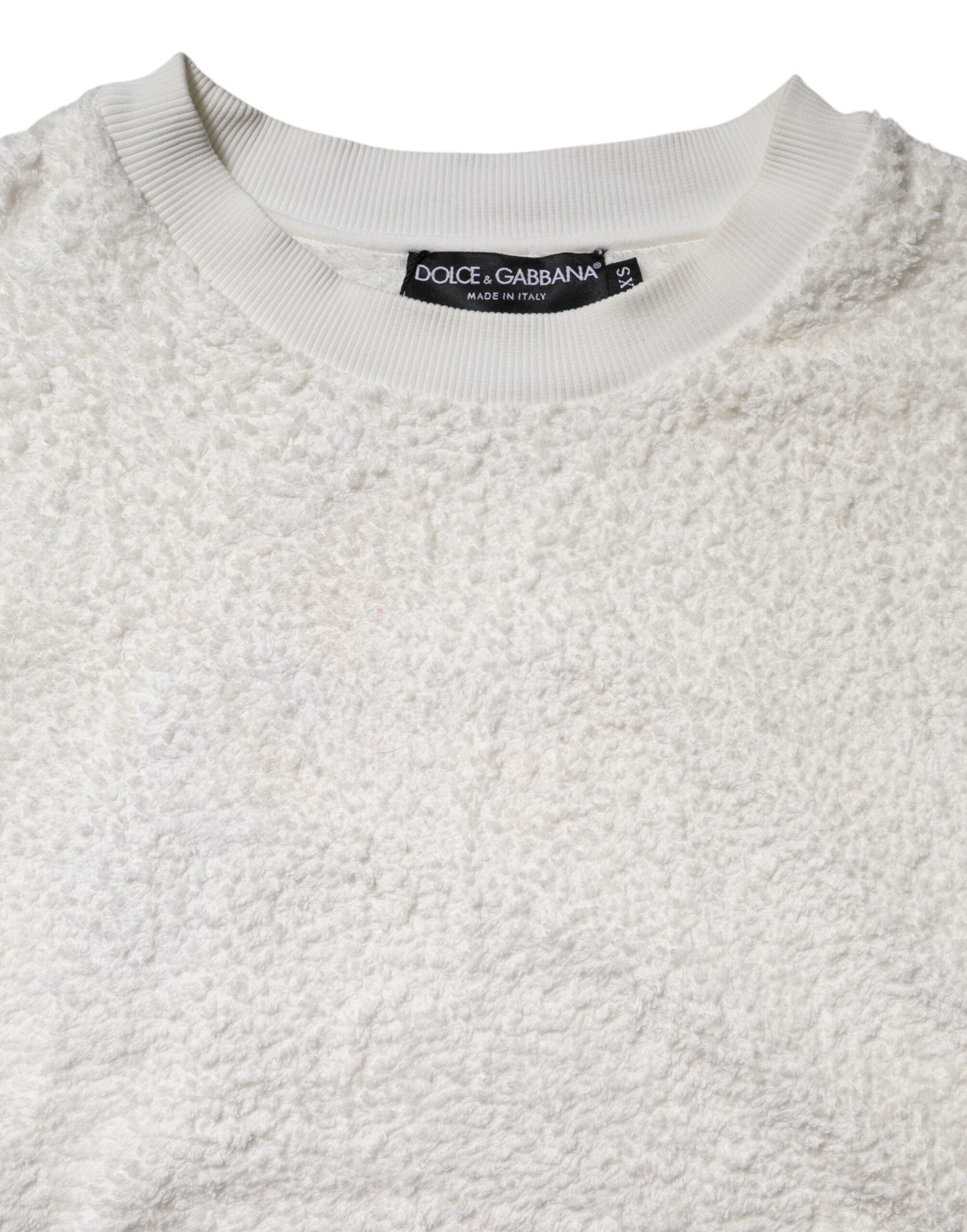 White Cotton Fleece Crew Neck Sweater