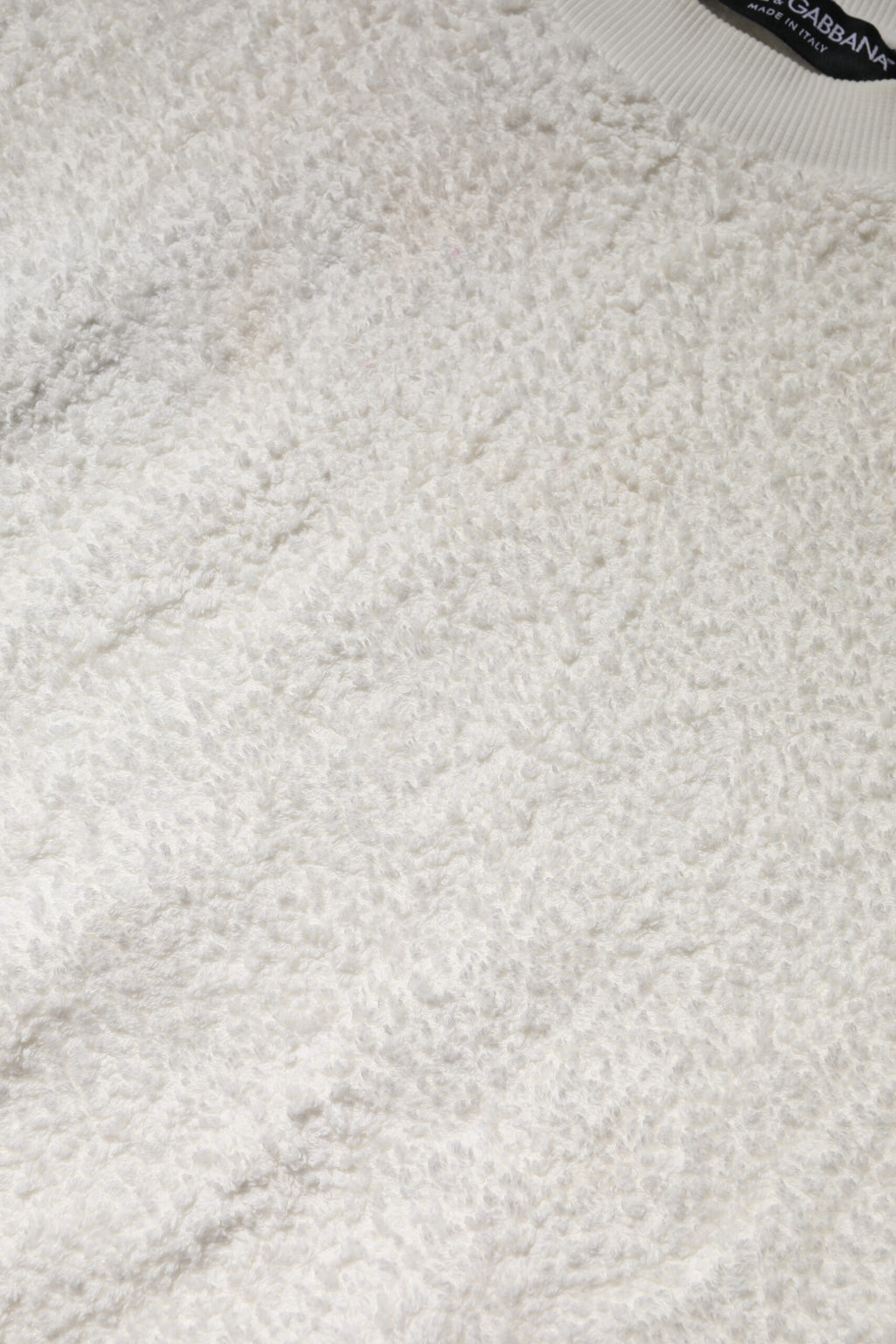 White Cotton Fleece Crew Neck Sweater