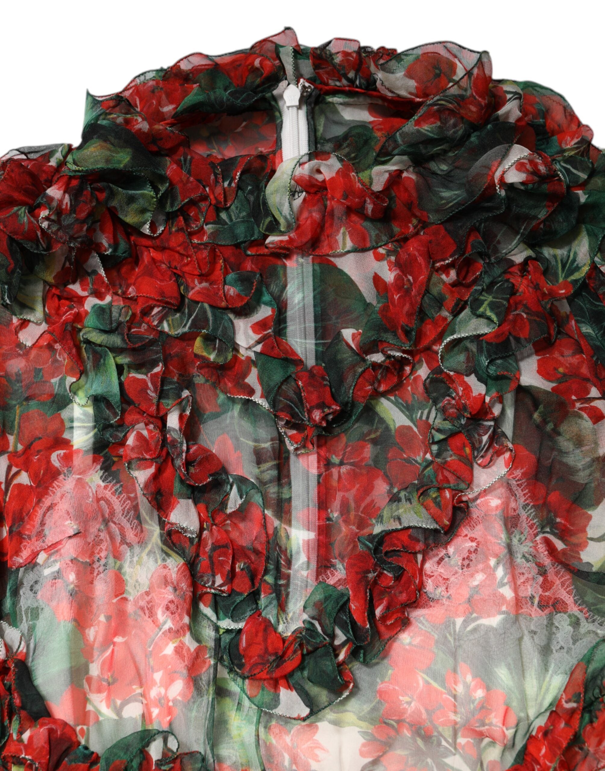 Multicolor Ruffle Floral Long Sleeves Dress