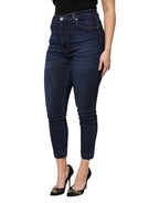Blue Cotton High Waisted Cropped Denim Jeans