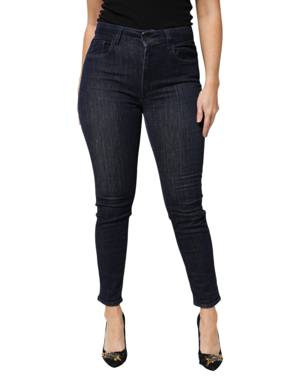 Dark Blue Cotton Skinny Cropped Denim Jeans