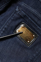 Dark Blue Cotton Skinny Cropped Denim Jeans