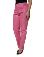 Pink Tattered Mid Waist Tapered Denim Jeans