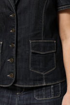 Black Cotton Blend Denim Top Skirt Casual Set