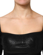 Black Viscose Long Sleeves Fitted Blouse Top