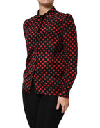 Black Red Polka Dot Silk Long Sleeves Top
