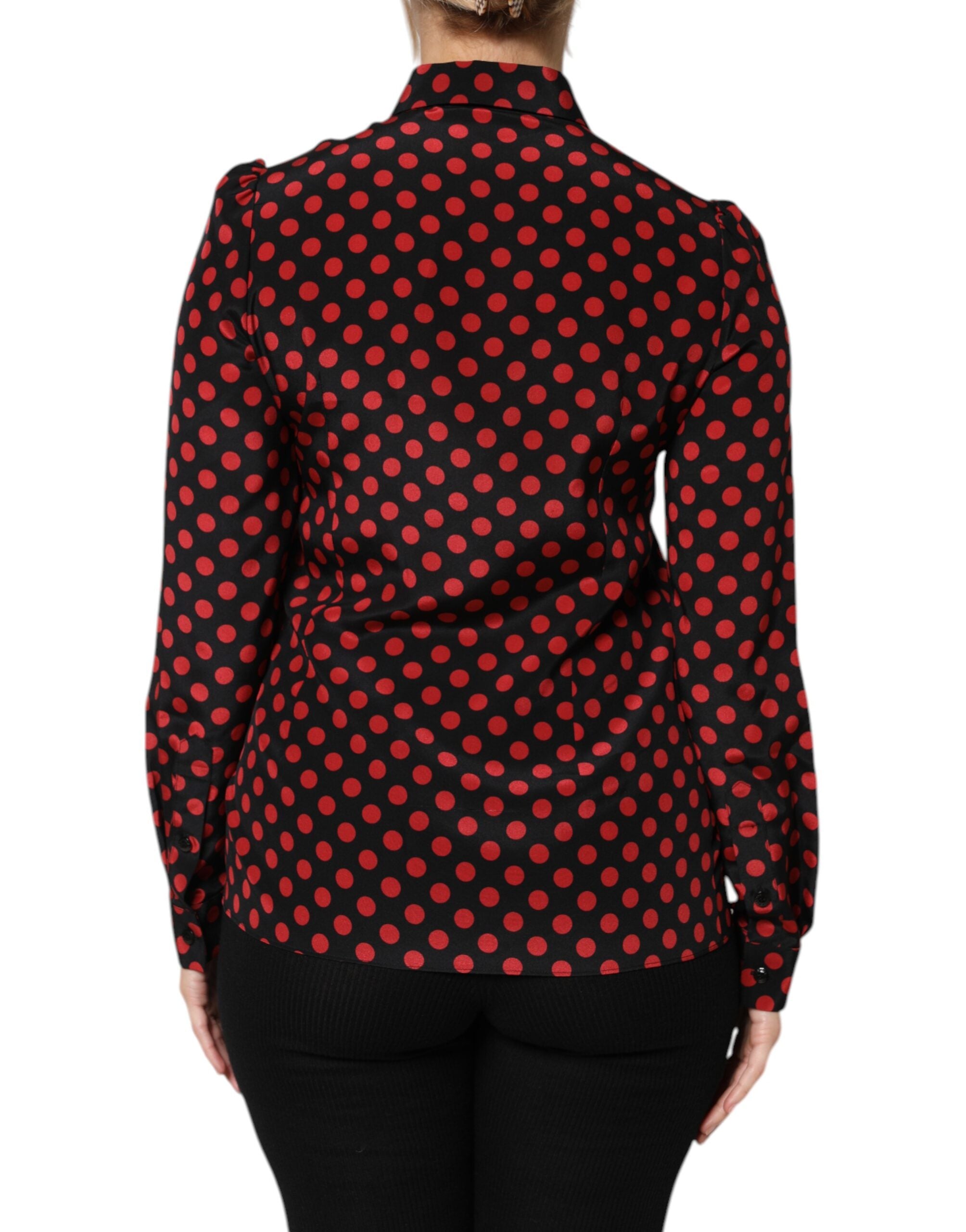 Black Red Polka Dot Silk Long Sleeves Top