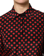 Black Red Polka Dot Silk Long Sleeves Top
