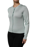 Light Green Silk Button Down Cardigan Sweater