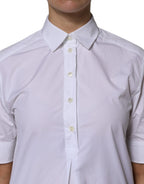 White Cotton Short Sleeves Collared Polo Top