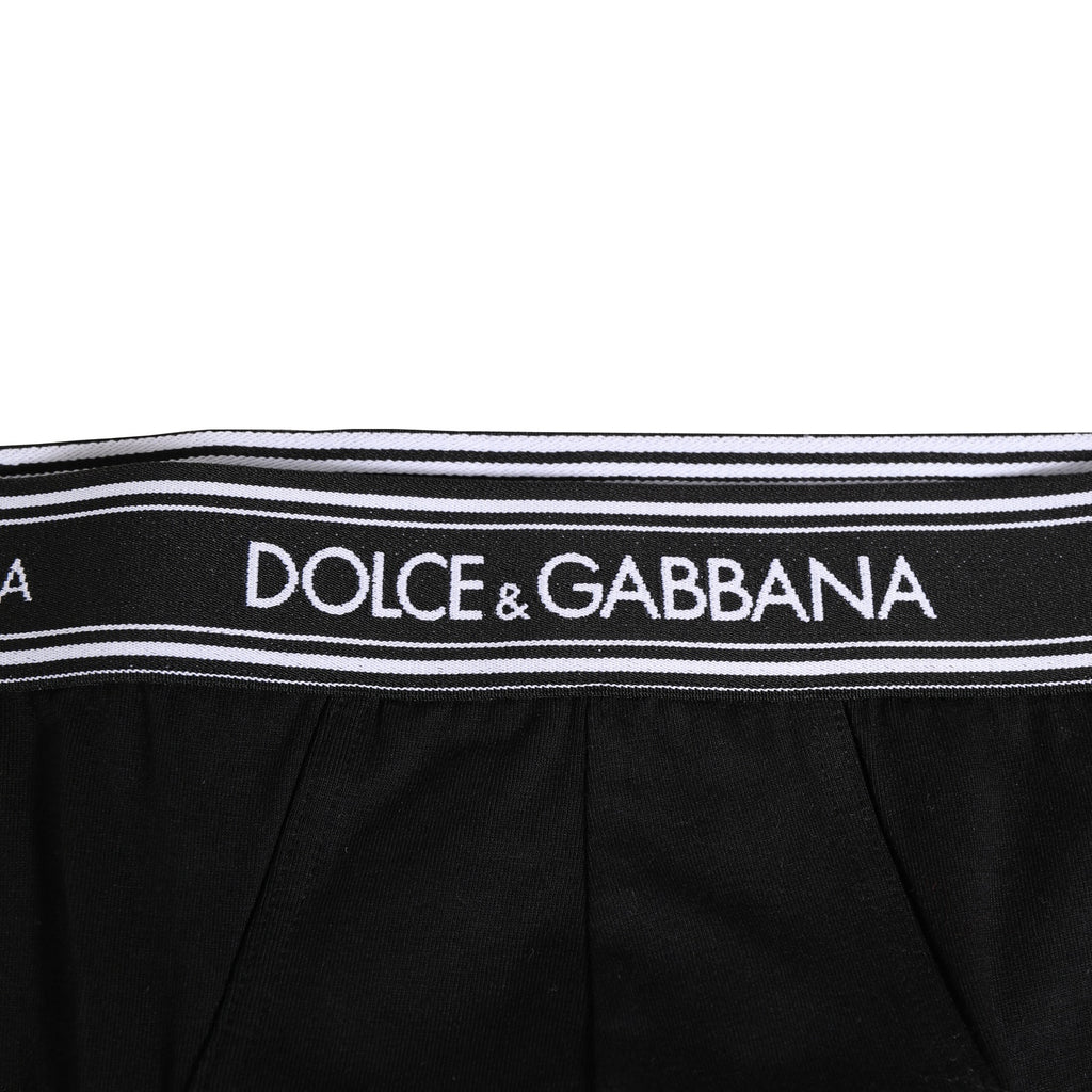 Black Cotton Stretch Logo Print Brief Underwear