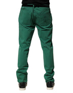 Green Cotton Stretch Skinny Men Denim Jeans