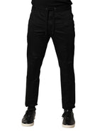 Black Cotton Mid Waist Jogger Pants