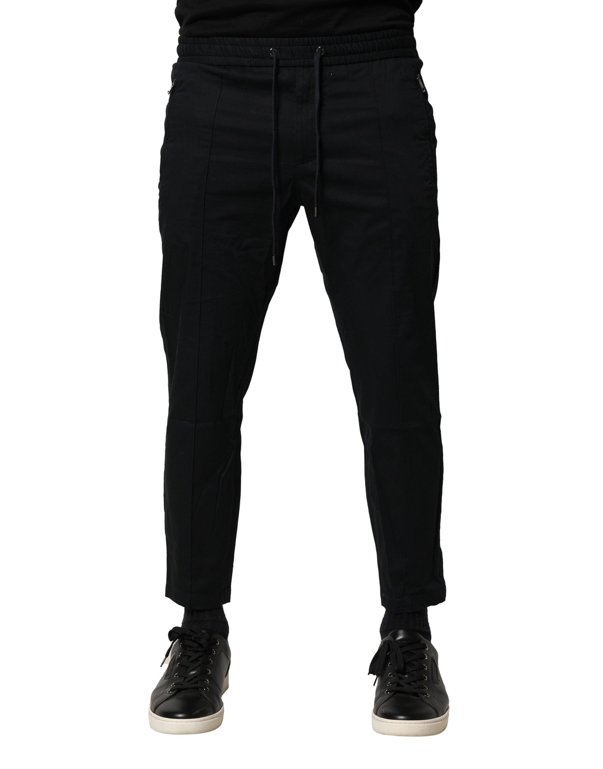 Black Cotton Mid Waist Jogger Pants