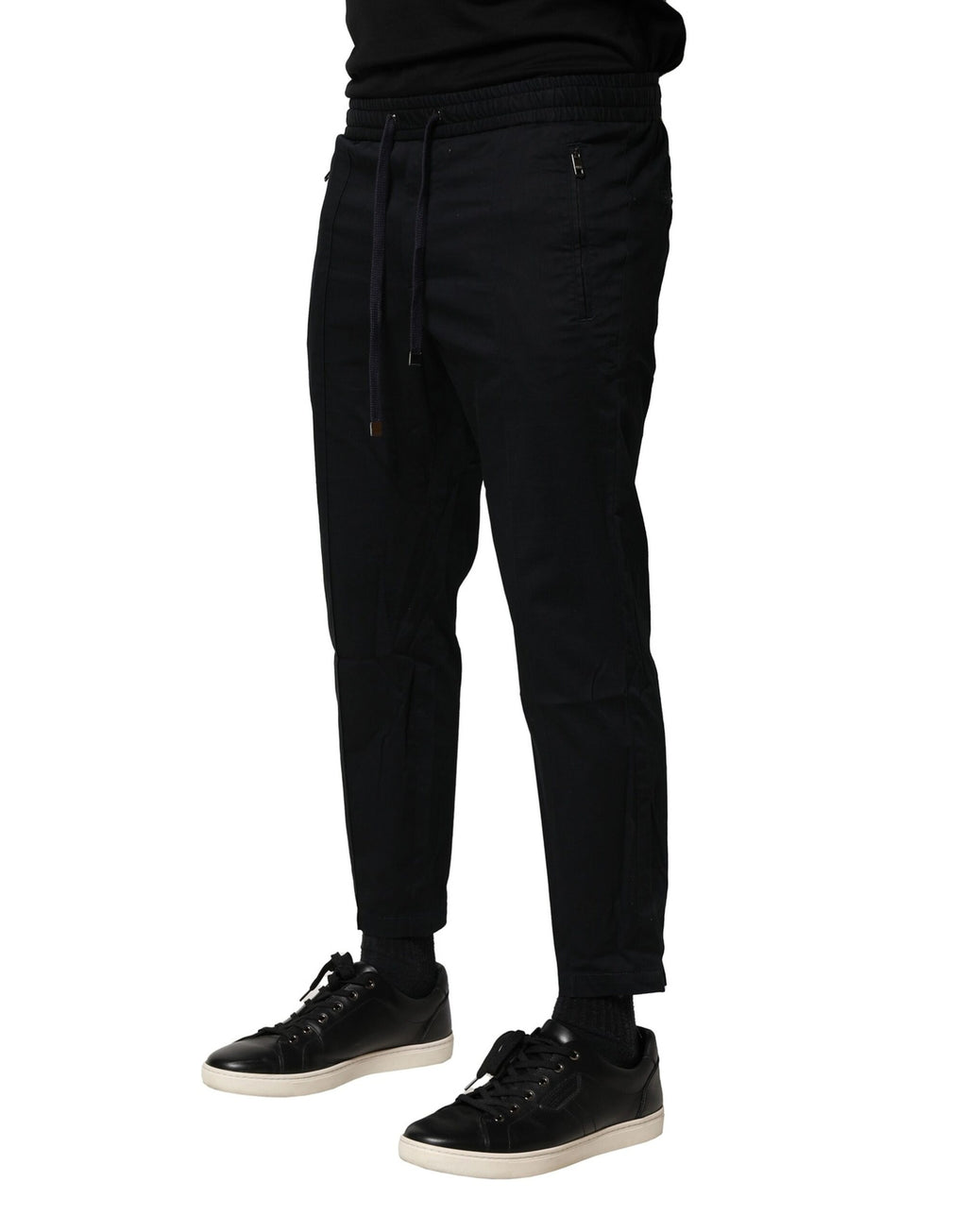 Black Cotton Mid Waist Jogger Pants