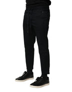 Black Cotton Mid Waist Jogger Pants