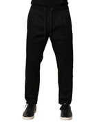 Black Cotton Mid Waist Jogger Pants