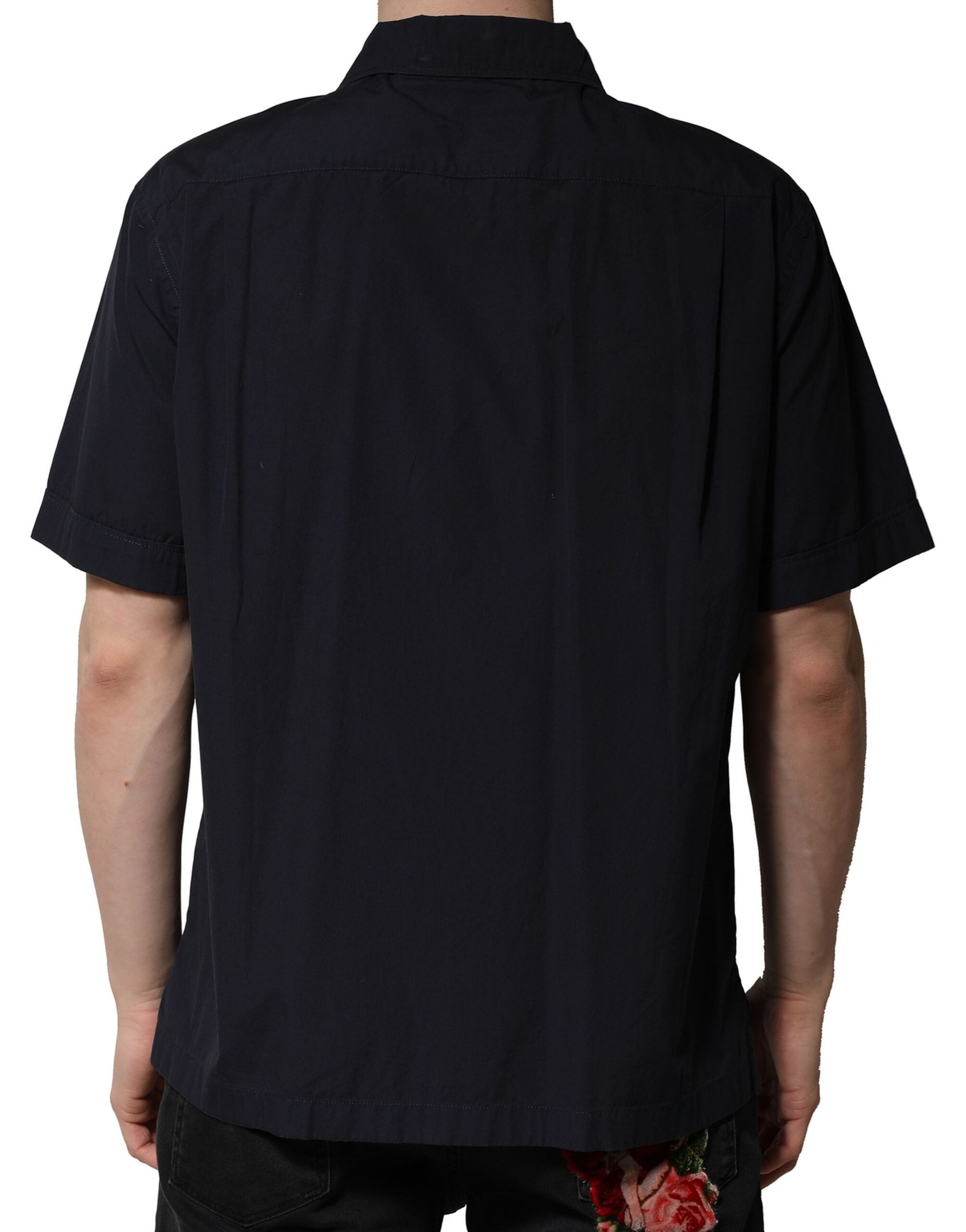 Dark Blue Cotton Short Sleeves Casual Shirt