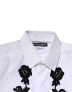 White Floral Embroidery Men GOLD Formal Shirt