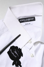 White Floral Embroidery Men GOLD Formal Shirt