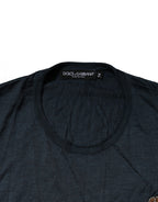 Dark Blue Silk Logo Patch Crew Neck T-shirt