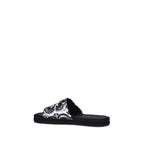 Black Cotton Flat Sandals