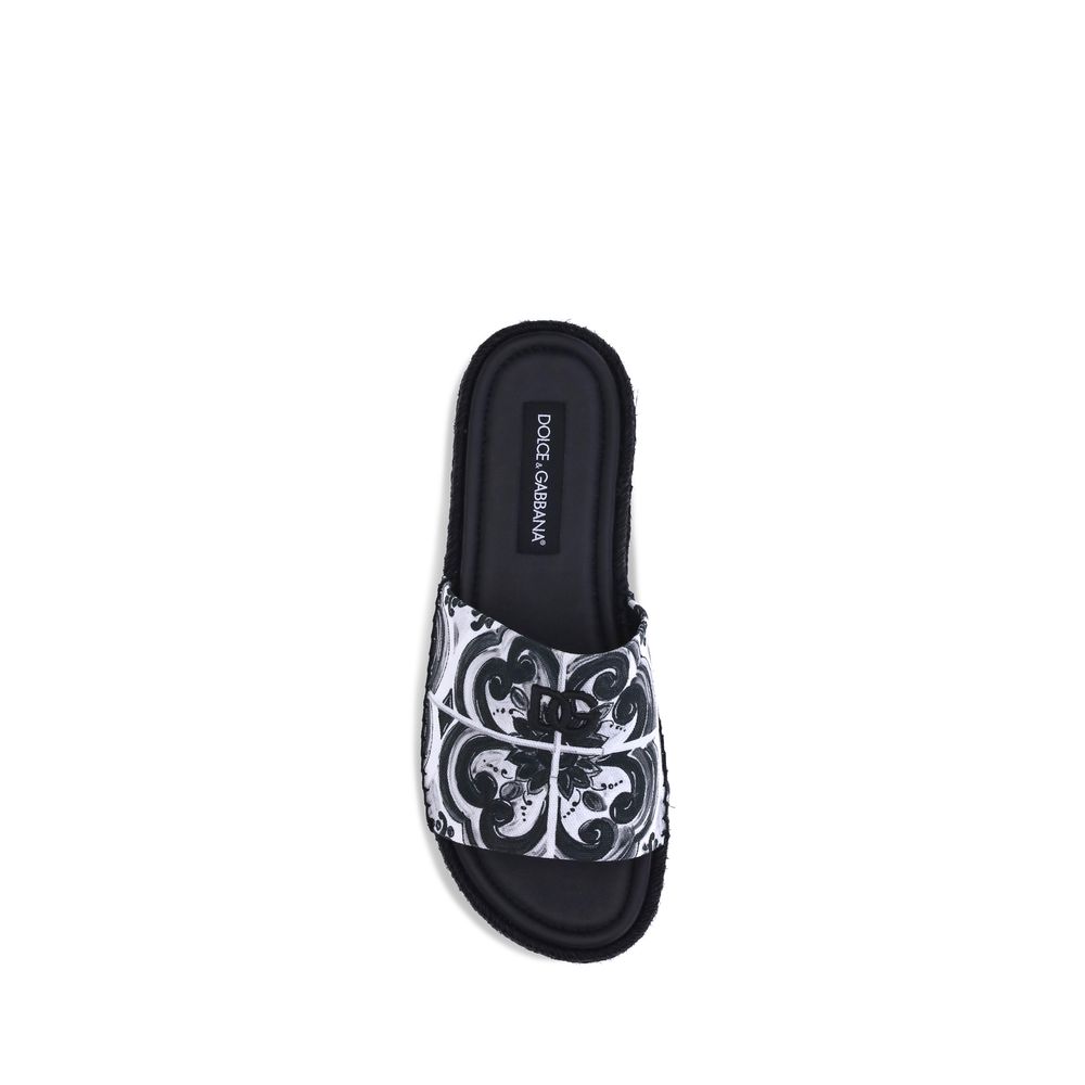 Black Cotton Flat Sandals