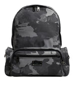 Gray Cotton Camouflage Logo Plaque Backpack Bag
