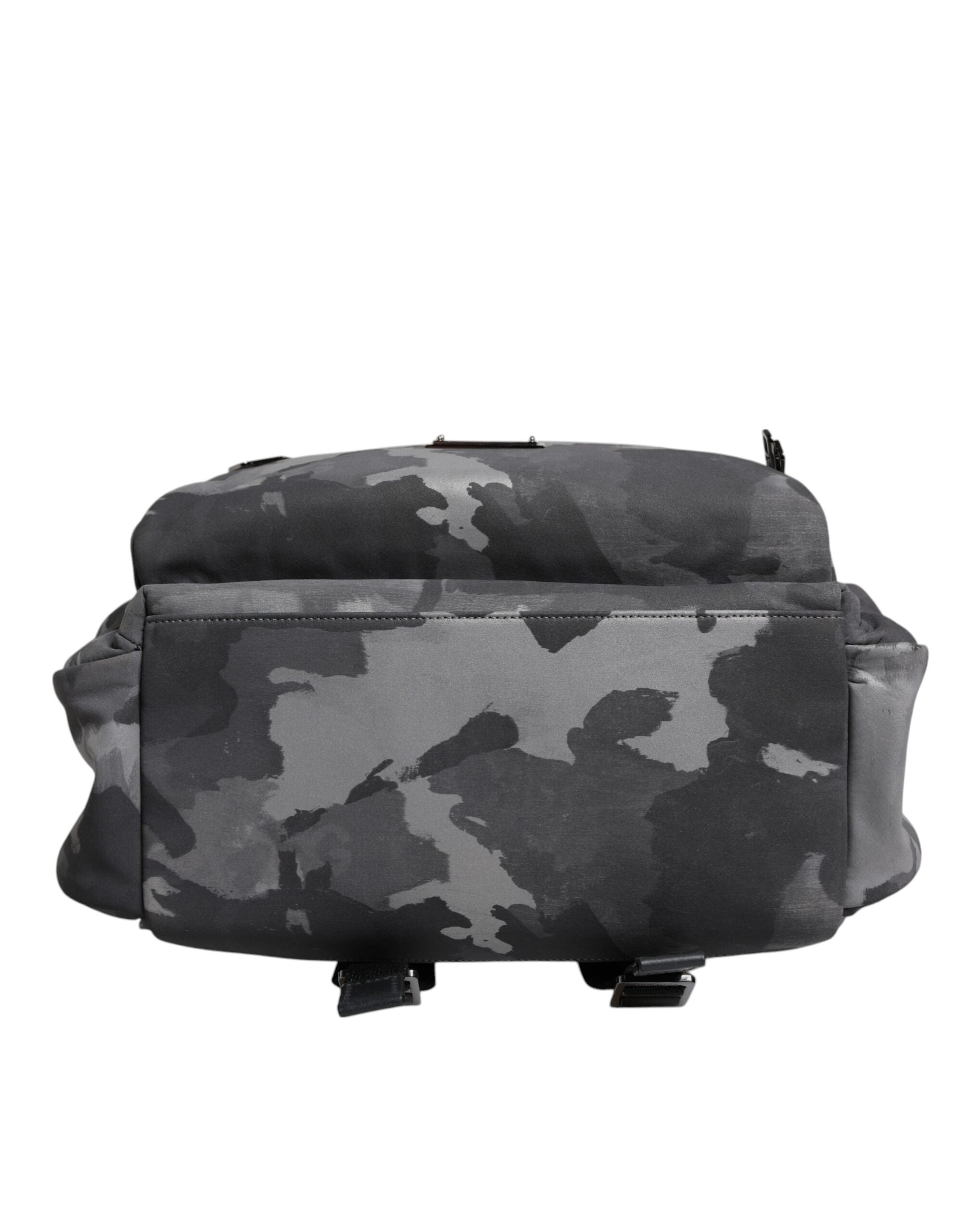 Gray Cotton Camouflage Logo Plaque Backpack Bag