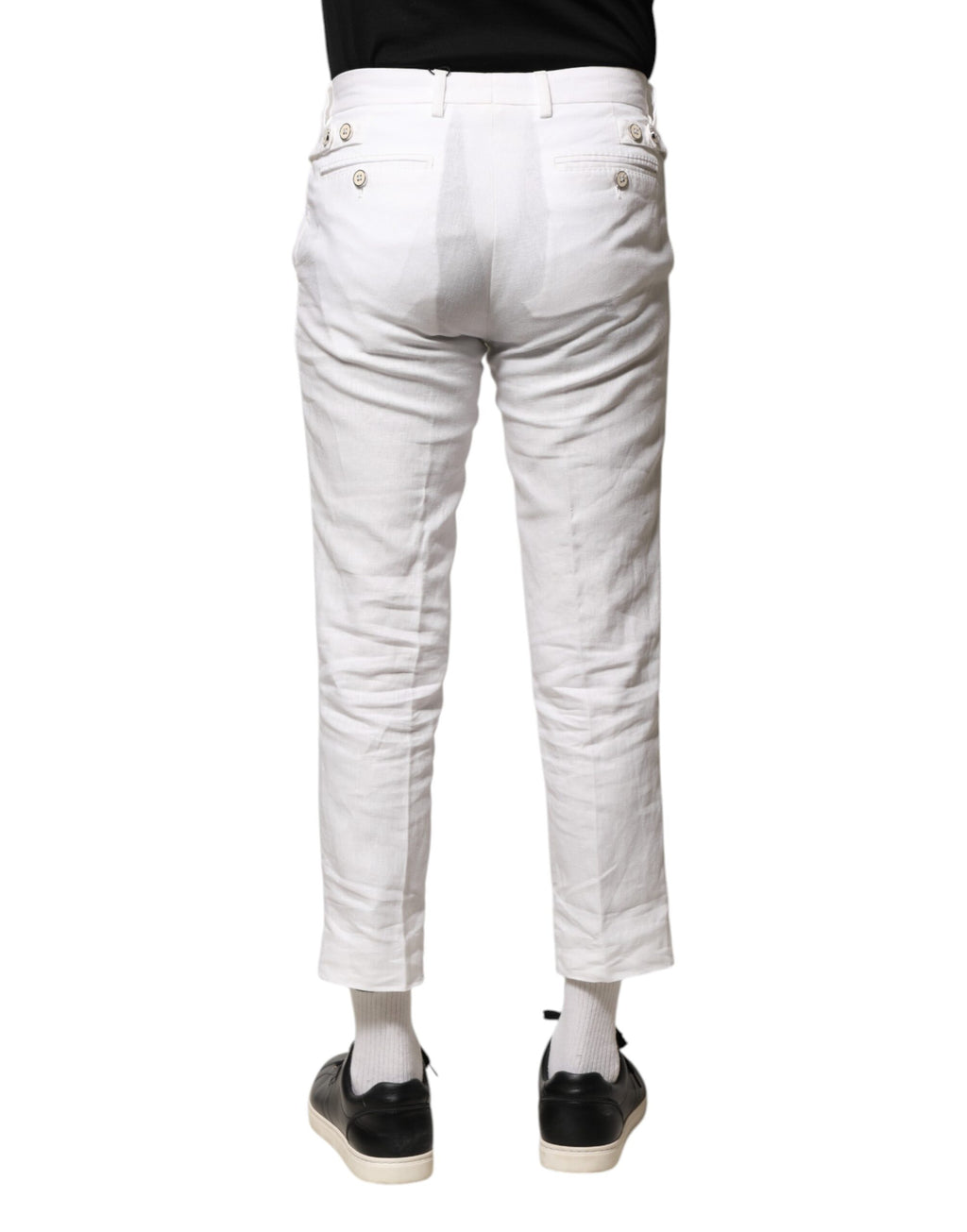 White Linen Mid Waist Cropped Pants