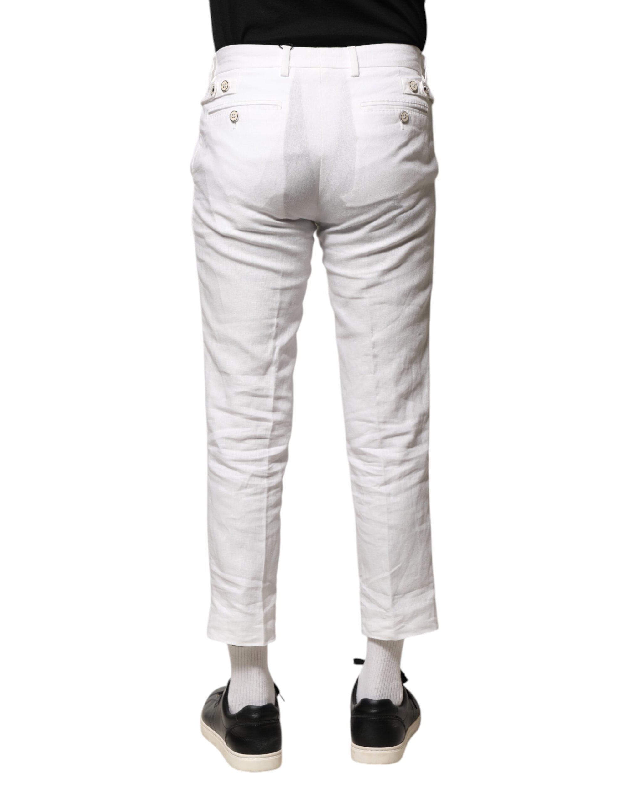 White Linen Mid Waist Cropped Pants