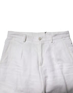 White Linen Mid Waist Cropped Pants