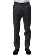 Gray Striped Cotton Formal Pants