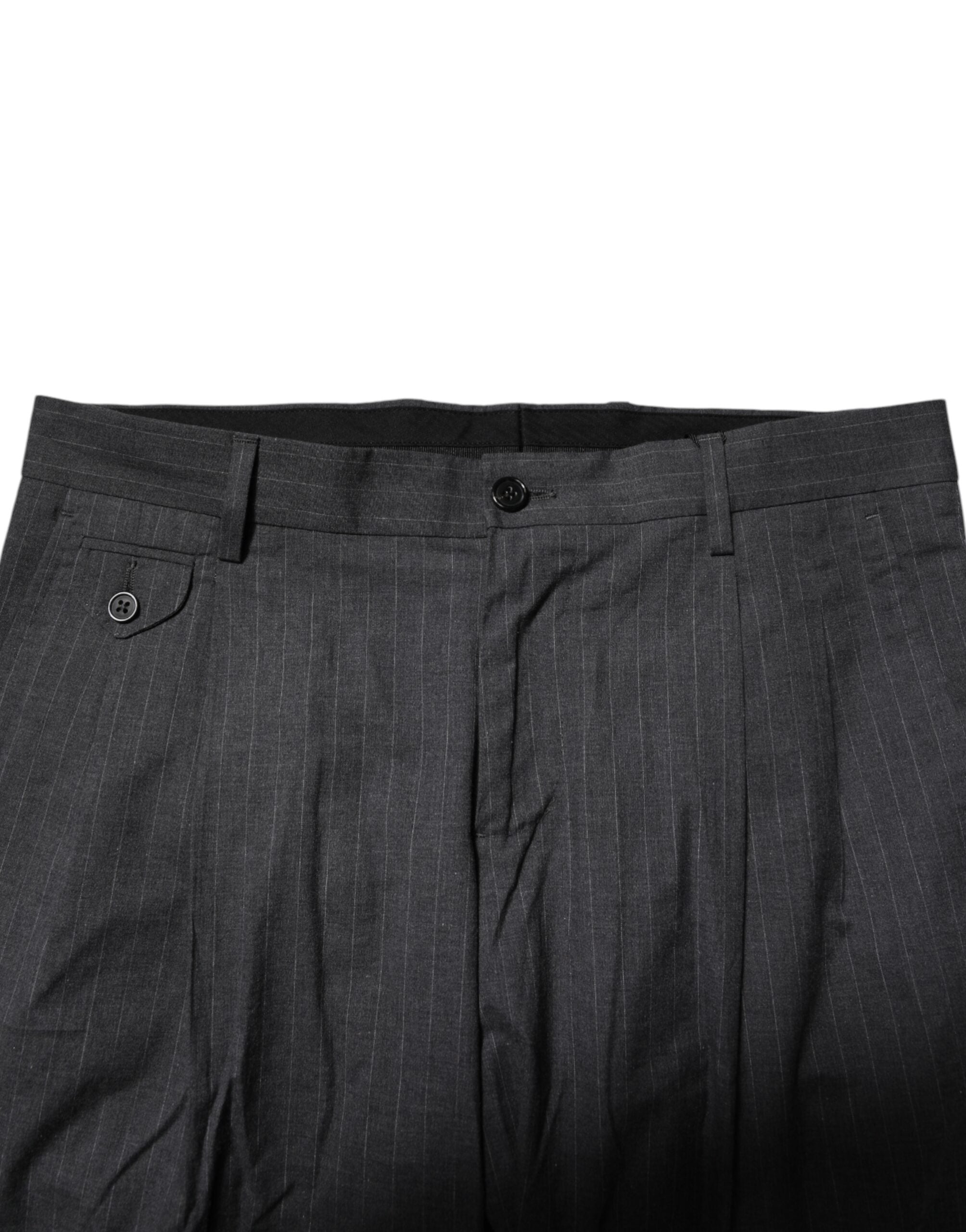 Gray Striped Cotton Formal Pants