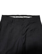 Gray Striped Cotton Formal Pants