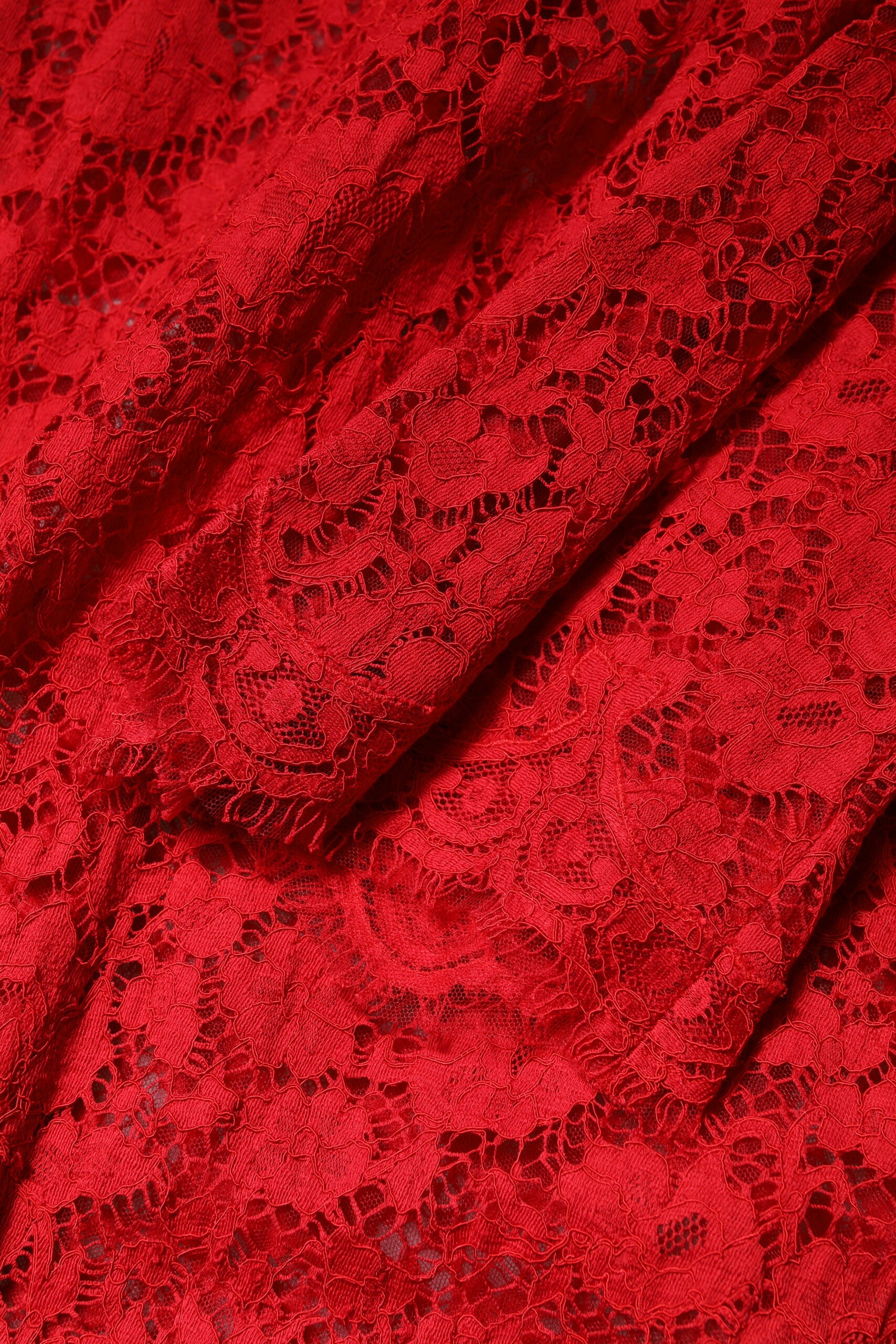 Red Floral Lace Rhinestone Embellished Dress