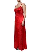 Red Silk Sleeveless Maxi Long Dress