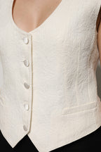 Ivory Cotton Button Down Sleeveless Vest Top