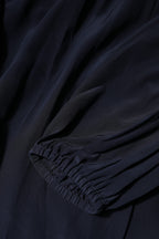 Blue Silk Mock Neck Long Sleeves Blouse Top