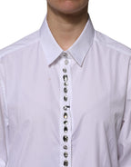 White Rhinestone Embellish Long Sleeves Top