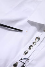 White Rhinestone Embellish Long Sleeves Top