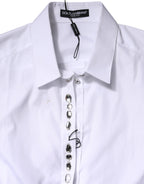 White Rhinestone Embellish Long Sleeves Top