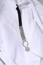 White Rhinestone Embellish Long Sleeves Top