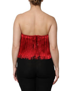 Red Silk Strapless Fringe Crop Tube Top