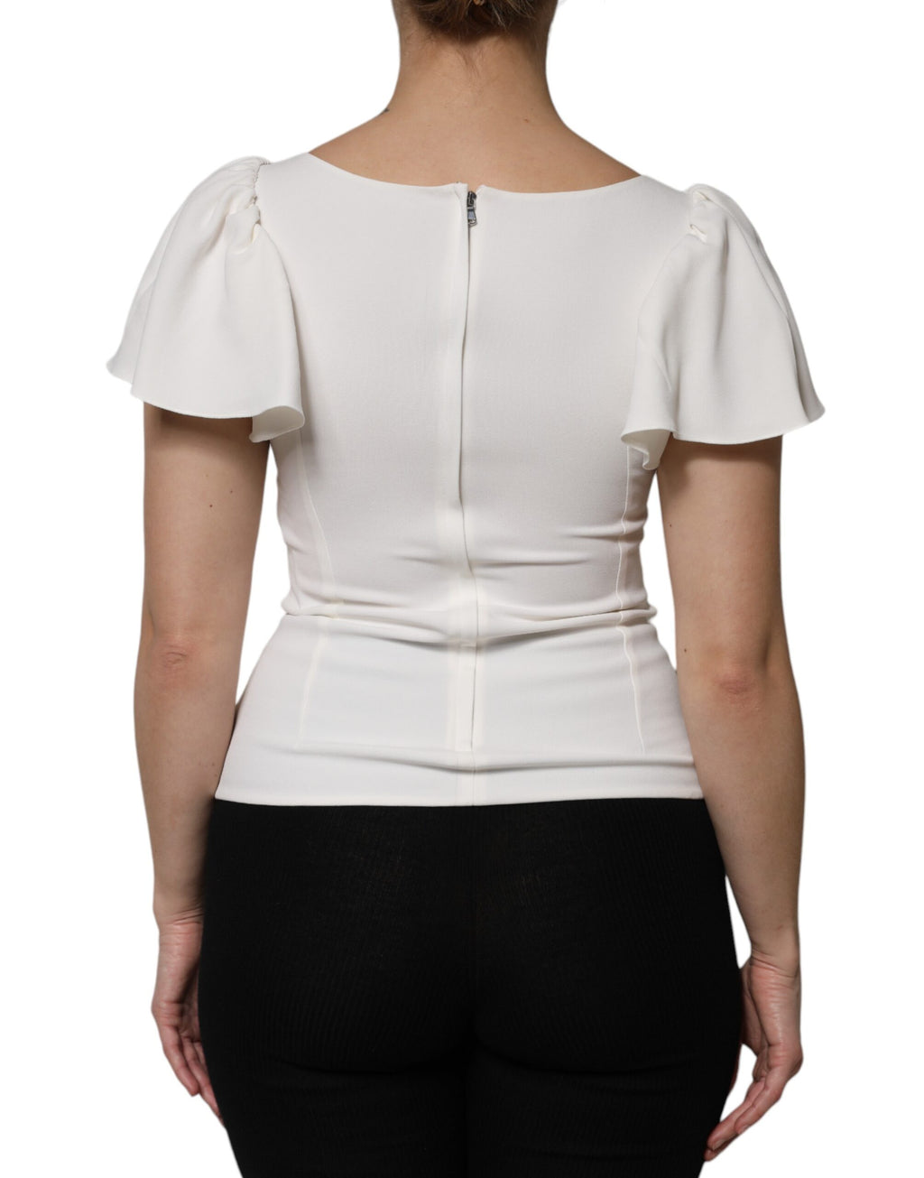 White Viscose Round Neck Short Sleeves Top