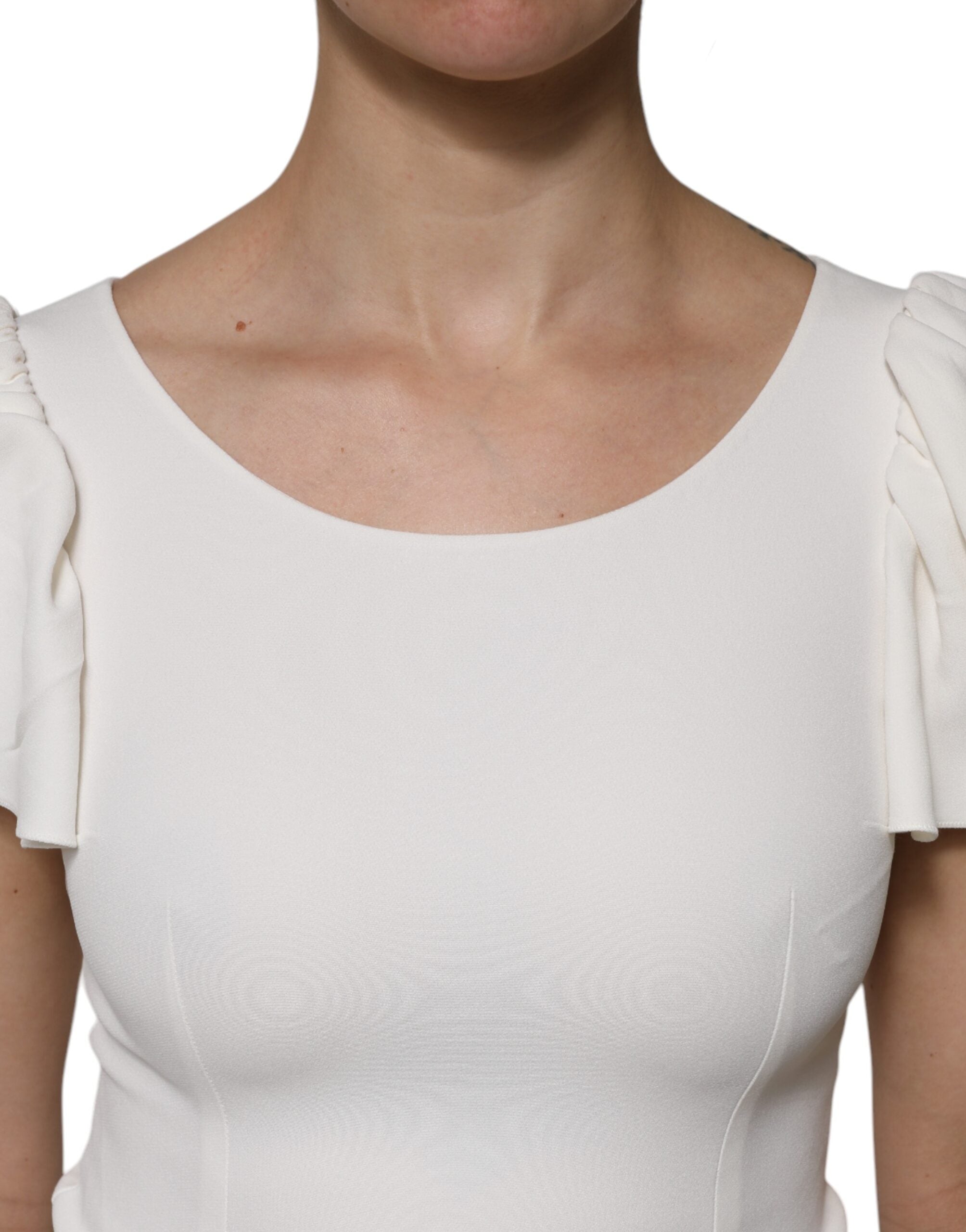 White Viscose Round Neck Short Sleeves Top