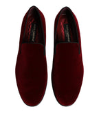 Red Cotton Velvet Slip On Loafers Formal Shoes