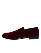 Red Cotton Velvet Slip On Loafers Formal Shoes